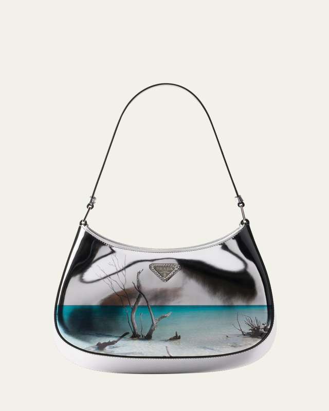 Prada Cleo Ocean-Print Metallic Leather Shoulder Bag